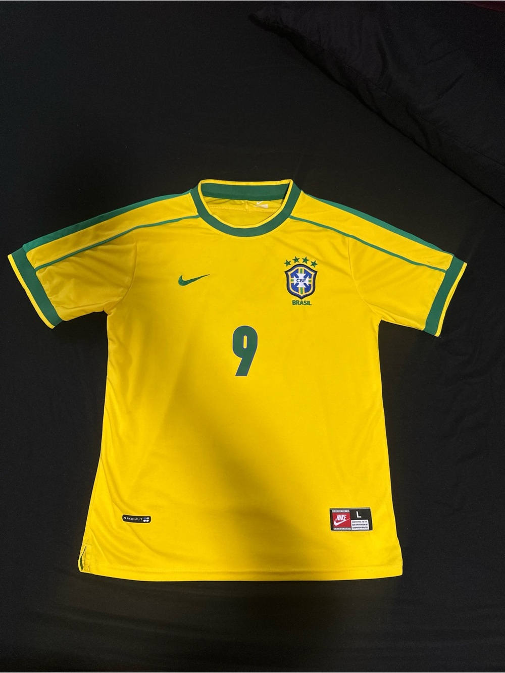 Nike Yellow and Green Brazil Men's Soccer Jersey - #9